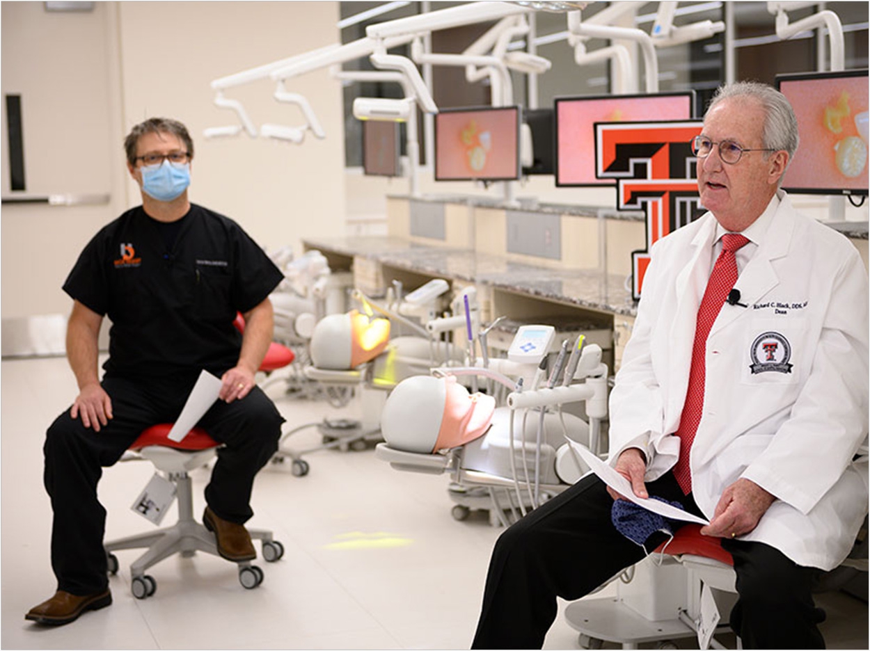 Dr. Vernon Burke, left, and Dean Dr. Richard Black hosted the virtual town hall meeting, which was broadcast live on TTUHSC El Paso’s facebook page.